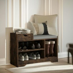 Rackhams Industrial Shoe Storage Bench With 3 Open Shelves Rustic Brown - thumbnail 3
