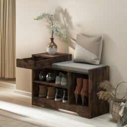Rackhams Industrial Shoe Storage Bench With 3 Open Shelves Rustic Brown - thumbnail 6
