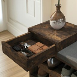 Rackhams Industrial Shoe Storage Bench With 3 Open Shelves Rustic Brown - thumbnail 5