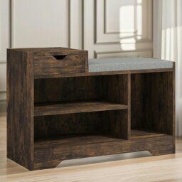 Rackhams Industrial Shoe Storage Bench With 3 Open Shelves Rustic Brown - thumbnail 4