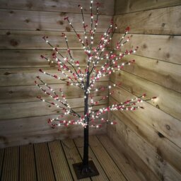 Rackhams 120cm 4ft Christmas Lit Black Twig Tree Red Berry 400 Warm White LED - thumbnail 1