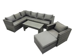 Rackhams 5 Pieces Outdoor PE Rattan Garden Furniture Corner Sofa Oblong Coffee Table Set with Cushions Big Footstool Dark Grey Mixed - thumbnail 1