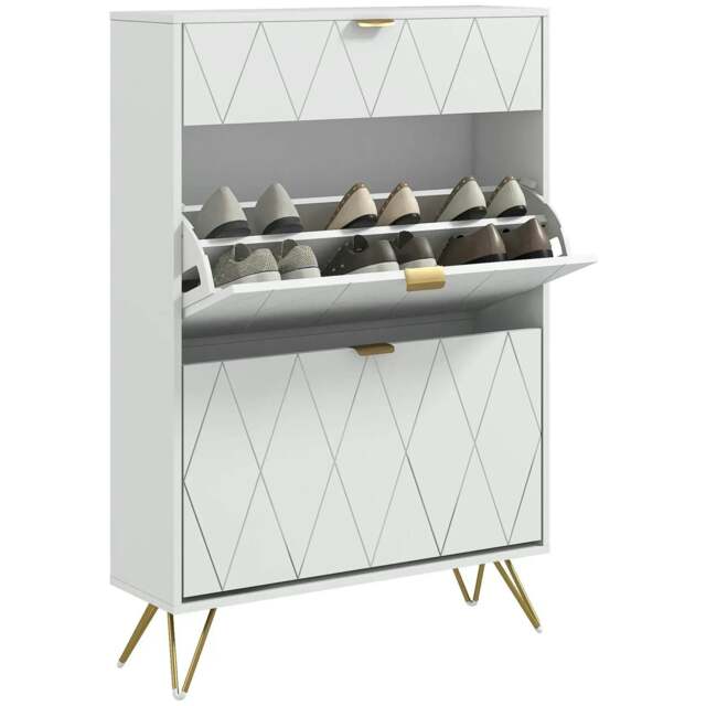 Rackhams Two Flip Drawer Narrow Shoe Cabinet - White - image 1