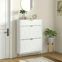Rackhams Two Flip Drawer Narrow Shoe Cabinet - White - thumbnail 2