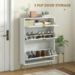 Rackhams Two Flip Drawer Narrow Shoe Cabinet - White - thumbnail 4