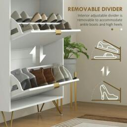 Rackhams Two Flip Drawer Narrow Shoe Cabinet - White - thumbnail 6