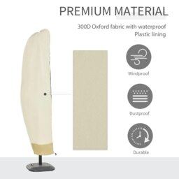 Rackhams Parasol Cover, 600D Oxford Cantilever Umbrella Cover Fit for 2-4m Parasol, Banana Umbrella Protector with Zipper - White - Black - thumbnail 4