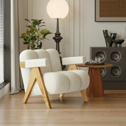 Rackhams Rosa Armchair, Velvet/ Boucle - Grey Legs - White - Velvet - thumbnail 6