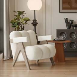 Rackhams Rosa Armchair, Velvet/ Boucle - Grey Legs - White - Velvet - thumbnail 1