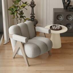 Rackhams Rosa Armchair, Velvet/ Boucle - Grey Legs - White - Velvet - thumbnail 3