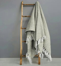 Rackhams Luxury Jacquard Diamond Cotton Tassel Throw - 127cm x 152cm - Grey - thumbnail 5