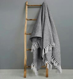 Rackhams Luxury Jacquard Diamond Cotton Tassel Throw - 127cm x 152cm - Grey - thumbnail 1