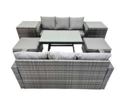 Rackhams Garden Rattan Outdoor Furniture Set 8 Seater with 3 Seater Sofa 2 Side Table 2 Big Stools Dark Grey - thumbnail 2