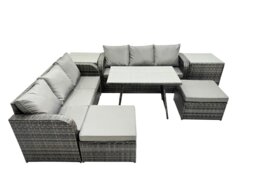 Rackhams Garden Rattan Outdoor Furniture Set 8 Seater with 3 Seater Sofa 2 Side Table 2 Big Stools Dark Grey - thumbnail 4