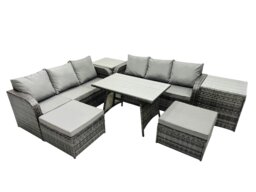 Rackhams Garden Rattan Outdoor Furniture Set 8 Seater with 3 Seater Sofa 2 Side Table 2 Big Stools Dark Grey - thumbnail 3