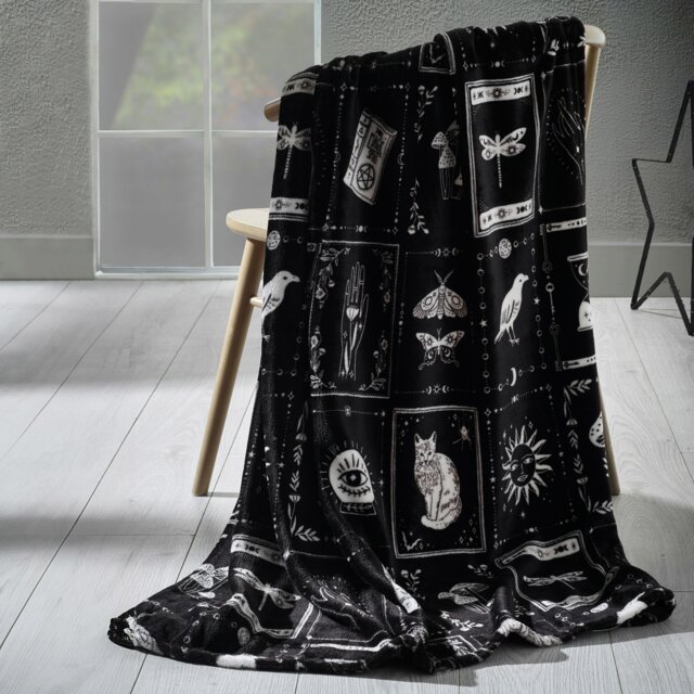 Rackhams Enchanted Witchcraft Cosy Fleece Blanket Throw Black - 130 x 170 cm - Black - image 1