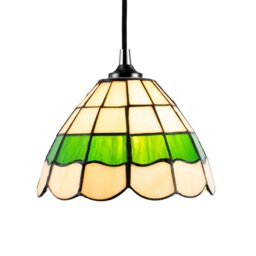 Rackhams Traditional Green and Amber Stained Glass Tiffany Pendant Lighting Shade - thumbnail 2