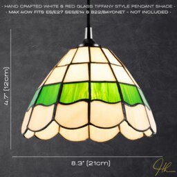 Rackhams Traditional Green and Amber Stained Glass Tiffany Pendant Lighting Shade - thumbnail 6