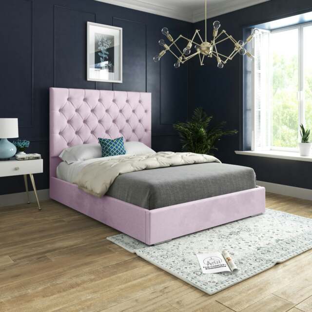 Rackhams Alma Upholstered Soft Velvet Bed Frame - Pink - Pink - Small single - image 1
