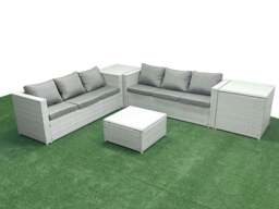 Rackhams Rattan Garden Outdoor Furniture Set 6 Seater Rattan Garden Sofa Set with 2 Side Tables Light Grey Mixed - thumbnail 1