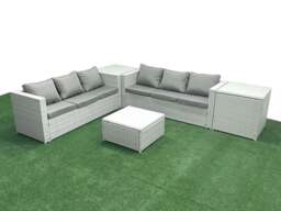 Rackhams Rattan Garden Outdoor Furniture Set 6 Seater Rattan Garden Sofa Set with 2 Side Tables Light Grey Mixed - thumbnail 2