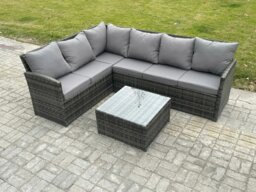 Rackhams 6 Seater Outdoor Garden Furniture Set Wicker PE Rattan Corner Sofa Set with Square Coffee Table Dark Grey Mixed - thumbnail 1