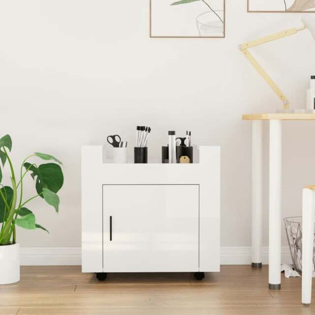 Rackhams Desk Trolley High Gloss White 60x45x60 cm Engineered Wood