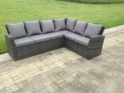 Rackhams 9 Seater High Back Rattan Garden Furniture Set Corner Sofa With Oblong Coffee Table And 3 Footstool - thumbnail 3