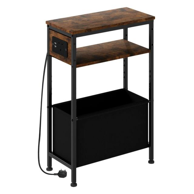 Rackhams Slim Side Table with Charging Station Storage Narrow End Table Sofa Living Room - image 1