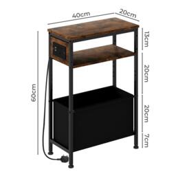 Rackhams Slim Side Table with Charging Station Storage Narrow End Table Sofa Living Room - thumbnail 3