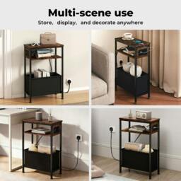 Rackhams Slim Side Table with Charging Station Storage Narrow End Table Sofa Living Room - thumbnail 6