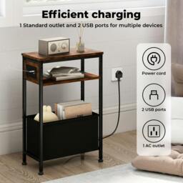 Rackhams Slim Side Table with Charging Station Storage Narrow End Table Sofa Living Room - thumbnail 4