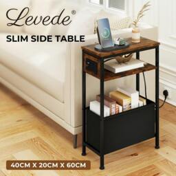 Rackhams Slim Side Table with Charging Station Storage Narrow End Table Sofa Living Room - thumbnail 2