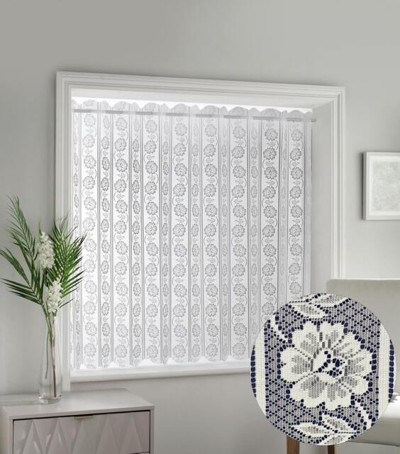 "Rackhams White Floral Textured Voile Louvre Vertical Pleated Window Blind Panel - White - 72"" (183cm) Width x 54"" (137cm) Drop" - image 1