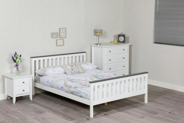 Rackhams Shanghai White Pine Bed Frame with Grey Plinth Single to King - 4FT - image 1