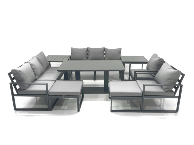 Rackhams Garden Sofa Set Aluminium Furniture Rising Dining Tabe Set with 2 Chair 2 Big Footstools 2 Side Table Dark Grey - image 1