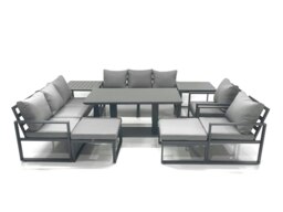 Rackhams Garden Sofa Set Aluminium Furniture Rising Dining Tabe Set with 2 Chair 2 Big Footstools 2 Side Table Dark Grey - thumbnail 1