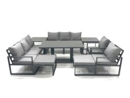 Rackhams Garden Sofa Set Aluminium Furniture Rising Dining Tabe Set with 2 Chair 2 Big Footstools 2 Side Table Dark Grey - thumbnail 2