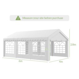 Rackhams 6m Garden Gazebo Portable Carport Shelter w/ Removable Sidewalls&Doors - 6m x 4m x 2.8m - thumbnail 5