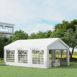 Rackhams 6m Garden Gazebo Portable Carport Shelter w/ Removable Sidewalls&Doors - 6m x 4m x 2.8m