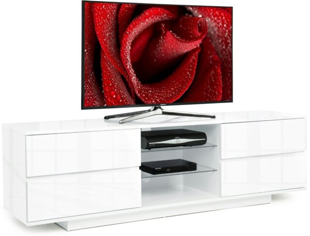 "Rackhams Avitus Premium High Gloss White with 4-White Drawers and 3-Shelf 32""-65"" LED/OLED/LCD TV Cabinet" - image 1