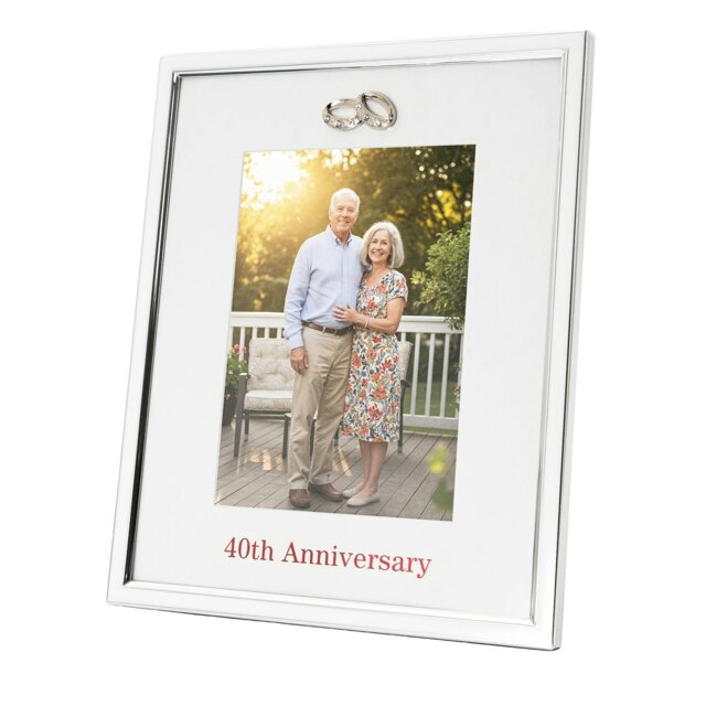 Rackhams 40th Anniversary Silver Plated 5x7 Picture Frame with Double Diamante Rings - image 1