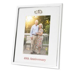 Rackhams 40th Anniversary Silver Plated 5x7 Picture Frame with Double Diamante Rings - thumbnail 1