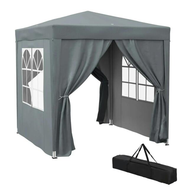 Rackhams Garden Pop Up Gazebo Marquee Party Tent Canopy with free Carrying Case, Removable 2 Walls, 2 Windows, 2m x 2m, Grey - image 1