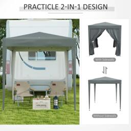 Rackhams Garden Pop Up Gazebo Marquee Party Tent Canopy with free Carrying Case, Removable 2 Walls, 2 Windows, 2m x 2m, Grey - thumbnail 5
