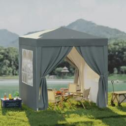 Rackhams Garden Pop Up Gazebo Marquee Party Tent Canopy with free Carrying Case, Removable 2 Walls, 2 Windows, 2m x 2m, Grey - thumbnail 2