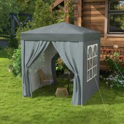 Rackhams Garden Pop Up Gazebo Marquee Party Tent Canopy with free Carrying Case, Removable 2 Walls, 2 Windows, 2m x 2m, Grey - thumbnail 3