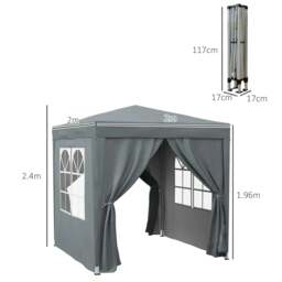 Rackhams Garden Pop Up Gazebo Marquee Party Tent Canopy with free Carrying Case, Removable 2 Walls, 2 Windows, 2m x 2m, Grey - thumbnail 4
