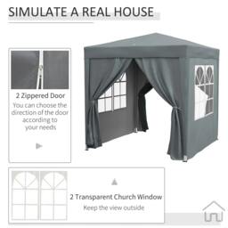 Rackhams Garden Pop Up Gazebo Marquee Party Tent Canopy with free Carrying Case, Removable 2 Walls, 2 Windows, 2m x 2m, Grey - thumbnail 6