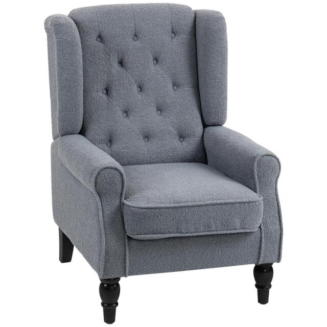 Rackhams Wingback Accent Chair, Retro Upholstered Button Tufted Occasional Chair for Living Room and Bedroom, Grey